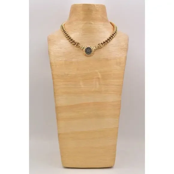 Givenchy Vintage Coin Medallion Collar Necklace Chunky Curb Gold Signed BinBM - Picture 7 of 12